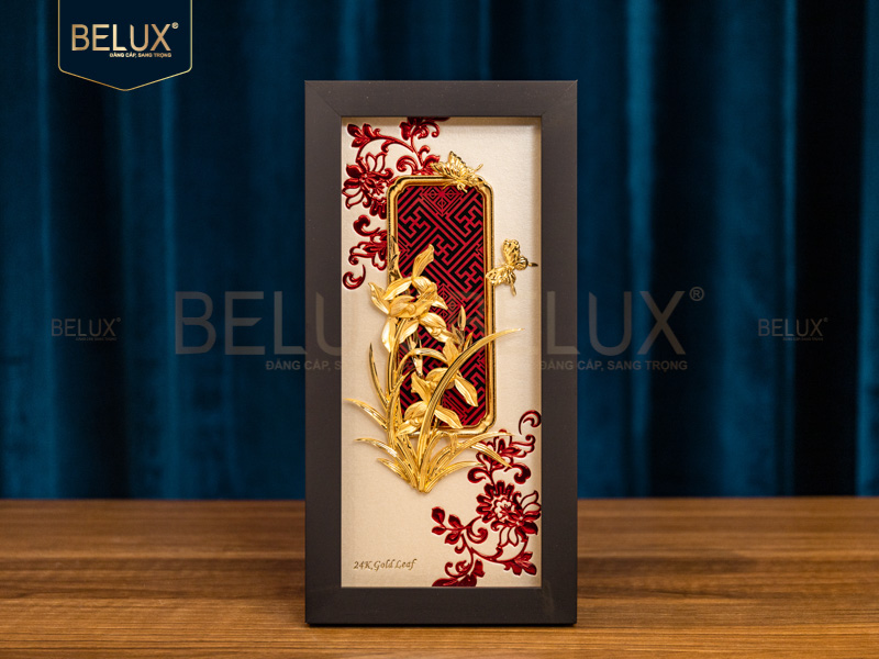 Tranh Hoa Lan Kiếm mùa đông dát vàng 24k 26x13cm